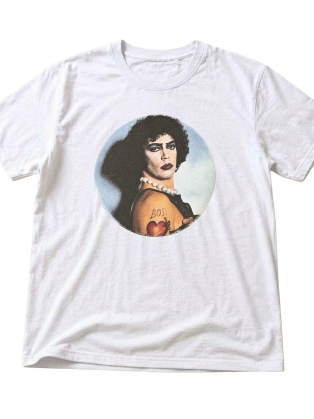 White Tim Curry Graphic Crewneck T-Shirt with Portrait Print